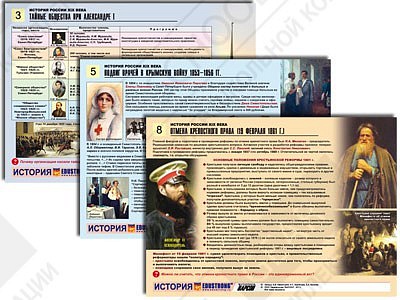Комплект таблиц по истории раздаточный "История России XIX в." (цветной, ламинированный А4, 10 шт.)